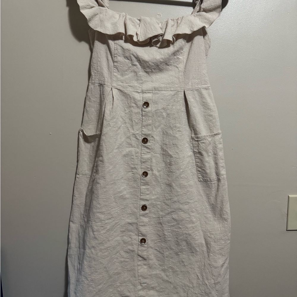 Cupshe Cream Button-Down Midi Dress